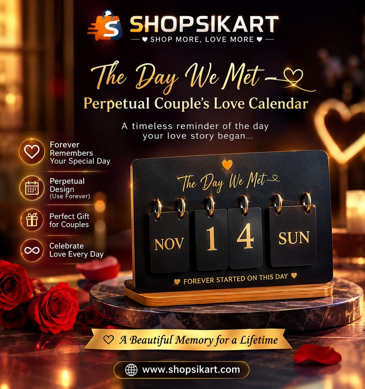 The Day We Met Perpetual Couples Love Calendar - Romantic Anniversary Countdown Gift