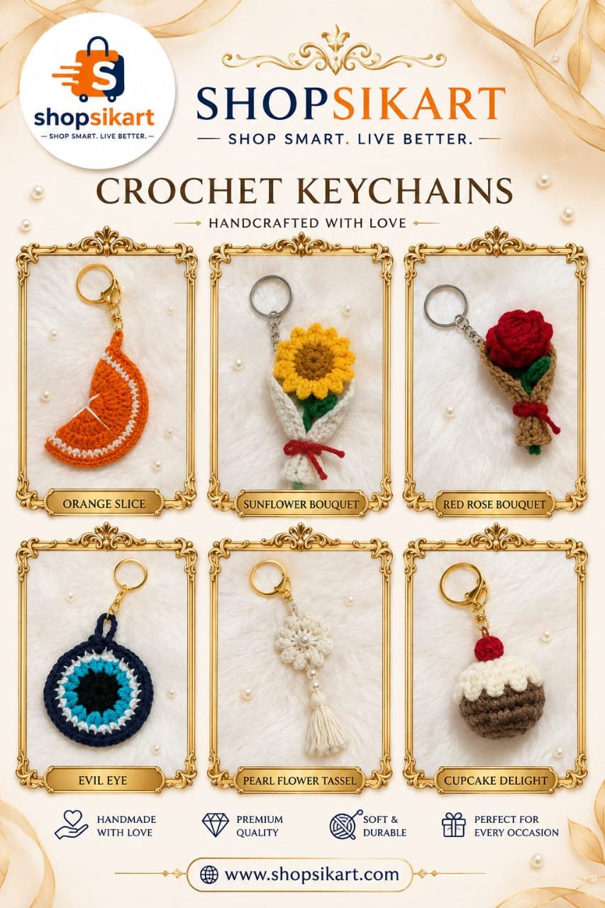 Shopsikart Handmade Crochet Keychains - Cute Woolen Keychains for Bags and Gifts