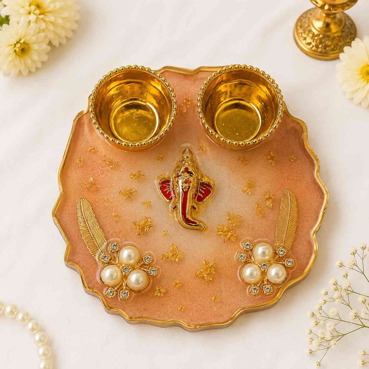 Luxury Resin Pooja Tilak Thali / Haldi Kumkum Platter @ Rs. 299/-