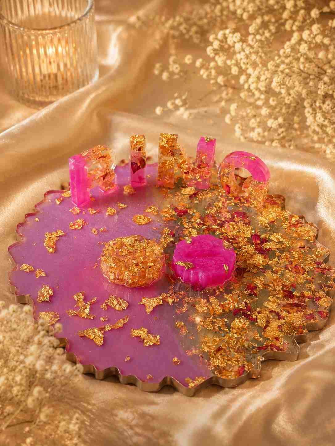 Handmade Resin Pink Ring Platter Tray for Wedding Engagement