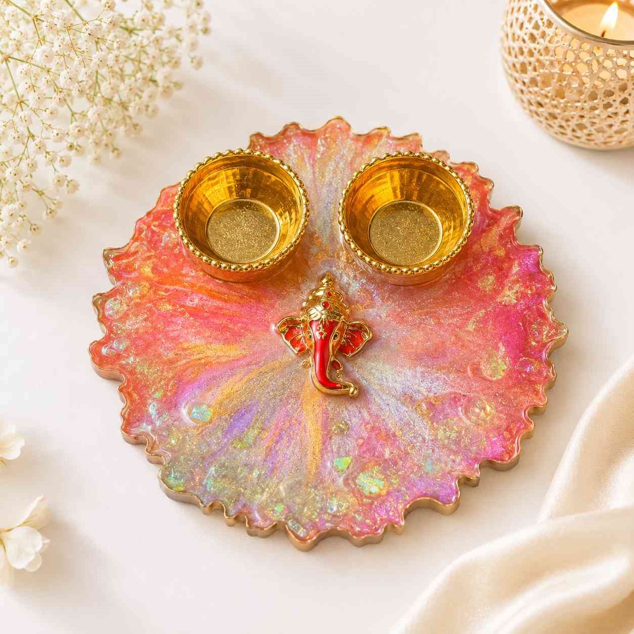 Luxury Resin Pooja Tilak Thali / Haldi Kumkum Platter @ Rs. 299/-