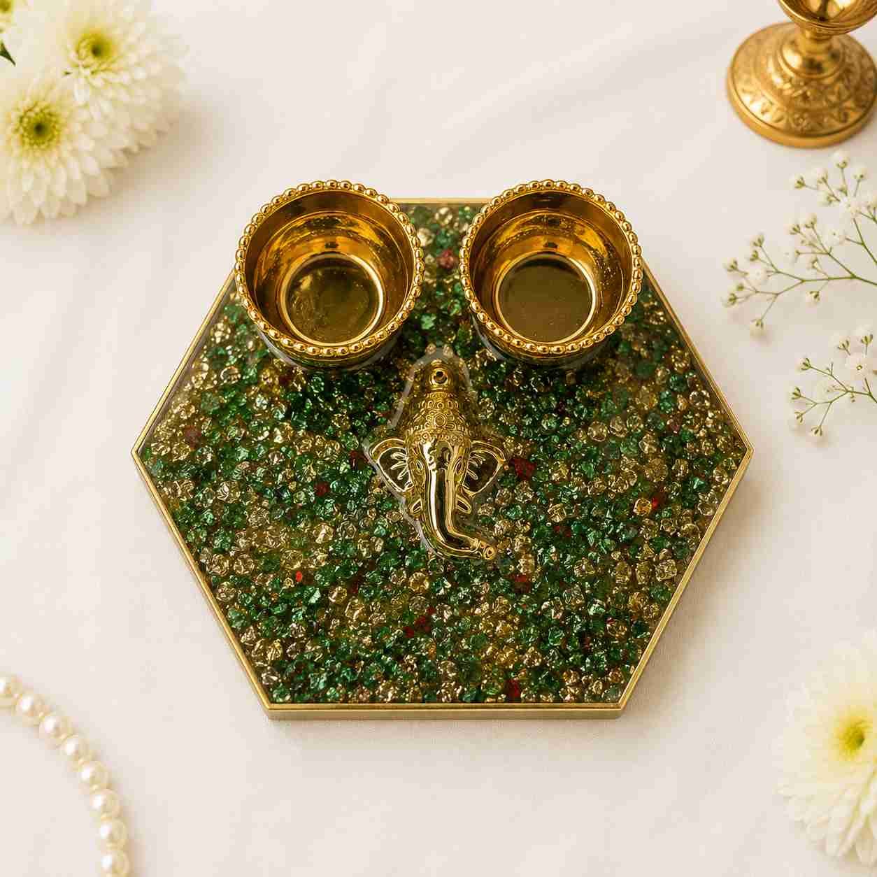 Luxury Resin Pooja Tilak Thali / Haldi Kumkum Platter @ Rs. 299/-