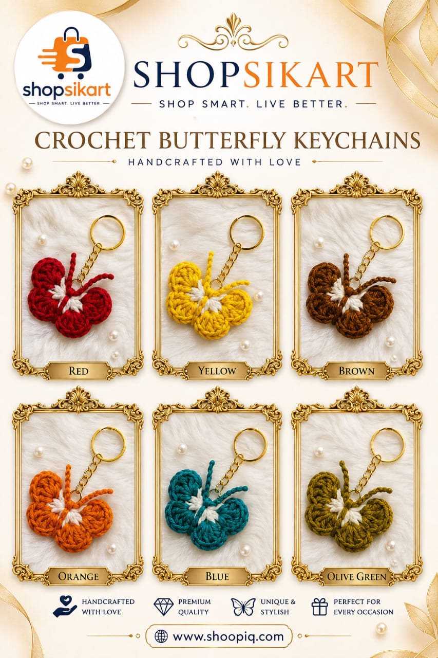 Shopsikart Crochet Butterfly Keychain - Handmade Yarn Bag Charm Collection