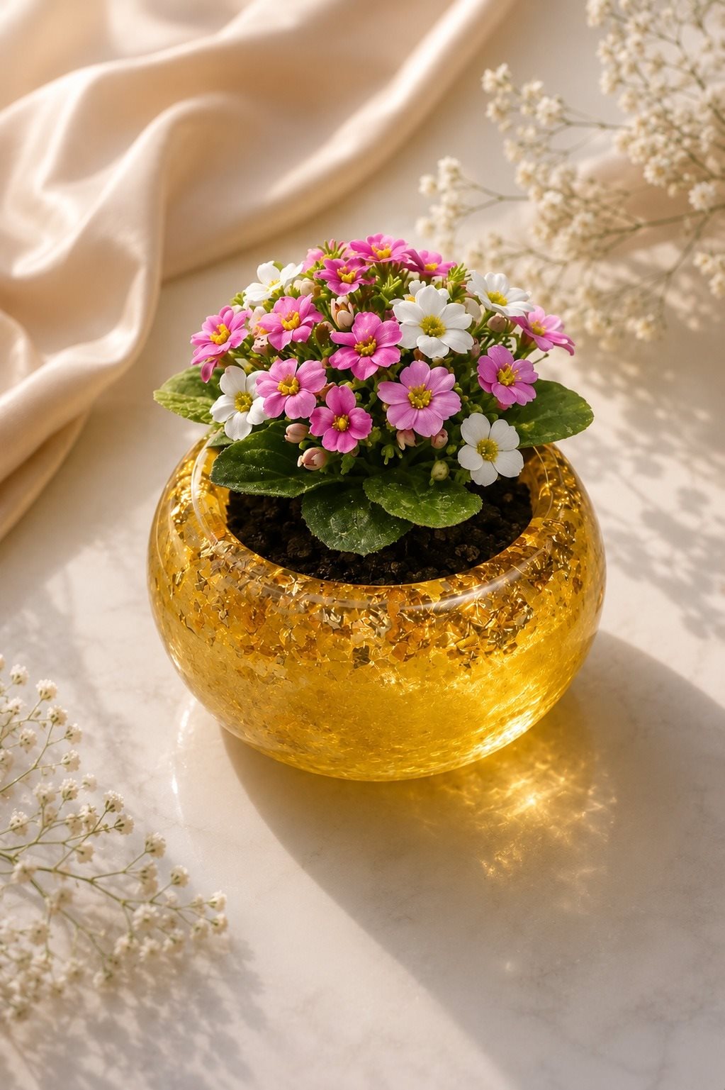 Golden Glitter Resin Flower Pot